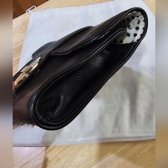Kate Spade Black Leather 2 Way Clutch Shoulder Handbag Gold Chain & Dustbag EUC - Picture 7 of 16